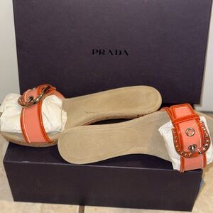 Prada Women's Orange Mules with Buckle Detail